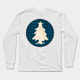 Christmas tree silhouette over a black and blue tile pattern Long Sleeve T-Shirt